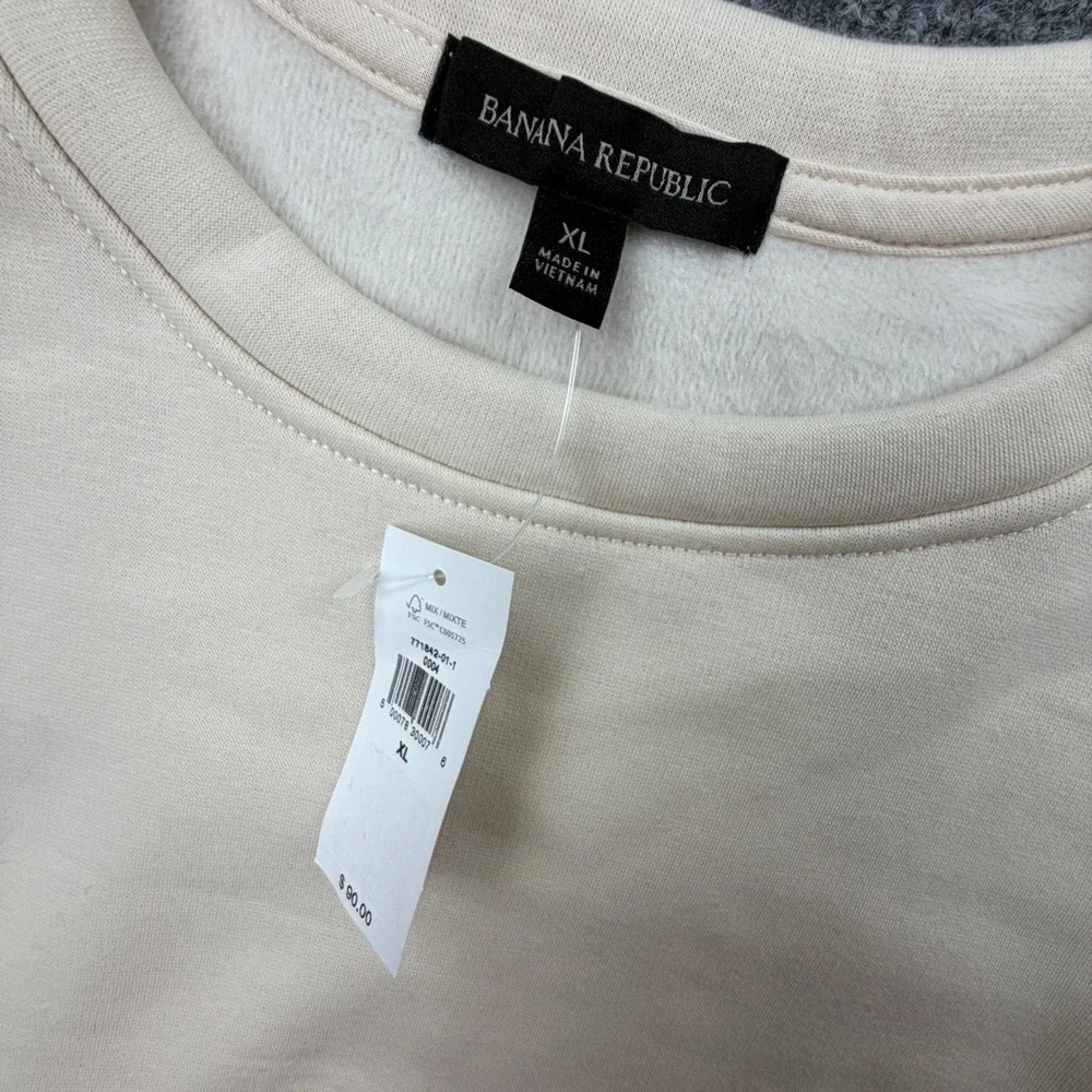 NWT Banana Republic Mens XL Cream‎ Fleece Crewneck Sweatshirt Drop Shoulder